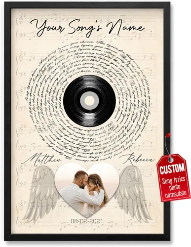 Miniatura 37 de H-DEWALL Póster personalizado de letras de canciones, regalo de boda único para parejas, personaliza con tus propias fotos, nombres y fecha, sin