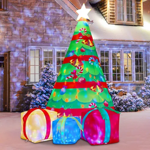 Miniatura 2 de COMIN Árbol inflable de Navidad de 7 pies para decoración al aire libre, caja de regalo de patio inflable con LED integrados para decoración