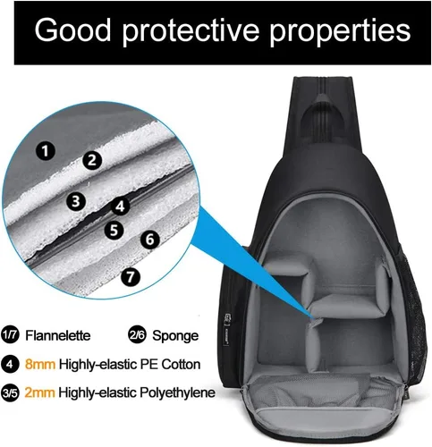 Miniatura 5 de CADeN - Mochila para cámara estilo bandolera, maletín con soporte para trípode para cámaras DSLR/SLR sin espejo (Canon Nikon Sony Pentax) Negro