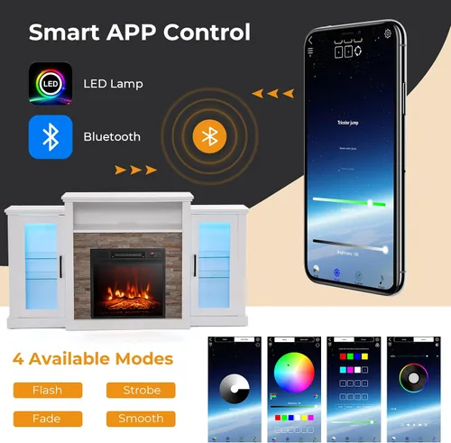 Miniatura 3 de Tangkula - Soporte de TV para chimenea eléctrica, chimenea eléctrica con repisa con luces LED de 16 colores, estantes de vidrio ajustables, control