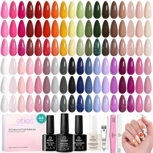 Miniatura 25 de Beetles - Juego de esmaltes de uñas de gel, 20 colores, colección Cozy Campfire Shade, juego de esmaltes de gel naranja, amarillo, verde, marrón