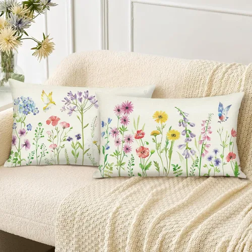 Miniatura 7 de Bonhause Juego de 4 fundas de almohada florales de 18 x 18 pulgadas, fundas de cojín decorativas de plantas silvestres, fundas de cojín decorativas