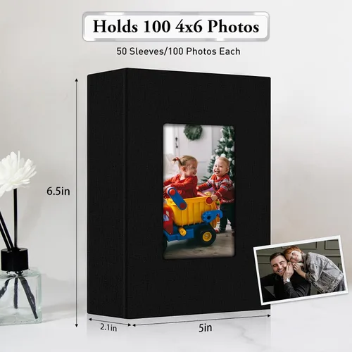 Miniatura 3 de Álbum de fotos pequeño 4x6, álbum de fotos con cubierta de lino deslizable, minilibro de fotos con capacidad para 100 fotos de 4x6 con 50 hojas