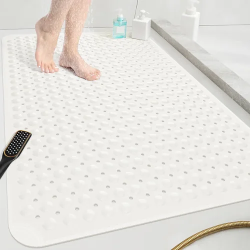 Miniatura 11 de OTHWAY Tapete antideslizante para bañera, 31 x 19 pulgadas, tapete de baño TPE para bañera con orificios de drenaje y ventosas, tapetes