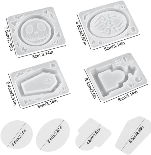 Miniatura 6 de 4 moldes de resina epoxi con forma de ataúd de Halloween con película de sellado para llavero de bricolaje (molde de Halloween A)
