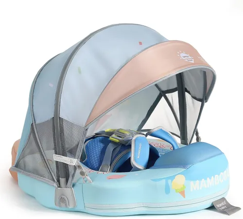 Miniatura 16 de Mambobaby Flotador de natación para bebé con toldo, flotador de bebé sólido no inflable, material de cuero suave impermeable y agradable a la piel