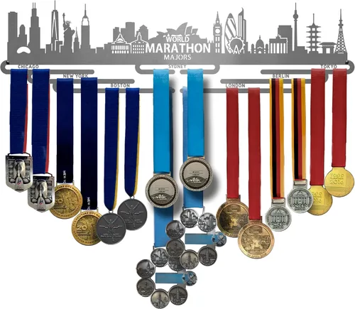 Miniatura 8 de Allied Medal Hangers World Marathon Majors (Cityscape) (18 pulgadas de ancho con 7 barras colgantes) - Estante de exhibición para colgar medallas