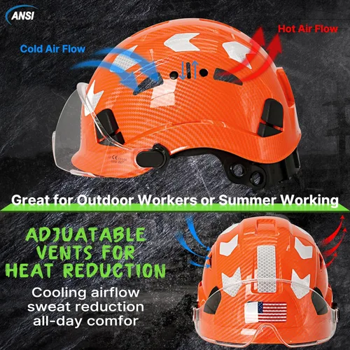 Miniatura 4 de Aolamegs Carbon Fiber Pattern Hard Hat with Visor, ANSI Z89.1 Vented Safety Helmet, OSHA Approved Construction Hardhat for Men, 6-Point Suspension