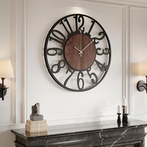 Reloj de pared extra grande de 30", moderno, funciona con pilas, silencioso sin tic-tac, reloj de pared decorativo de 30 pulgadas de madera y metal,