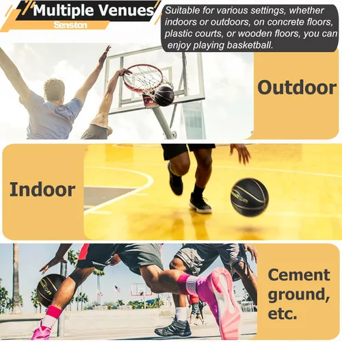 Miniatura 5 de Senston 27.5"/29.5" Balón de baloncesto para exteriores, excelente elasticidad/adherencia, de goma, con bomba, duradero, tamaño 5/7, para hombres