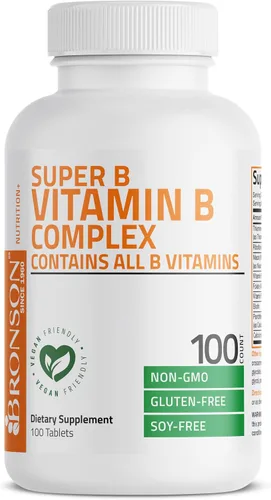 Miniatura 3 de Bronson Complejo de vitamina B (vitamina B1, B2, B3, B6, B9 - ácido fólico, B12), 100 tabletas