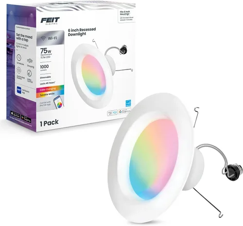 Feit Electric - Focos empotrables LED inteligentes, 12-15 cm, Wi-Fi, regulables, cambian de color, 1000 lúmenes, 11.1 W (equivalente a 75 W),