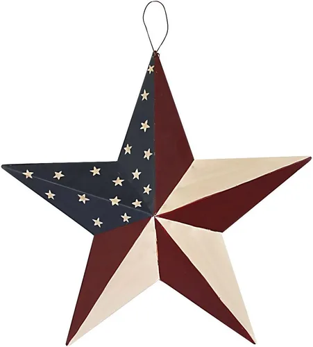 Miniatura 11 de Juego de 3 estrellas de granero de metal, decoración de pared patriótica estadounidense con bandera americana americana para colgar en interiores