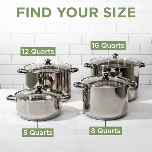 Miniatura 7 de Olla sopera de acero inoxidable Ecolution, olla de cocina lista para inducción con tapa de vidrio, apta para horno, olla de sopa apta