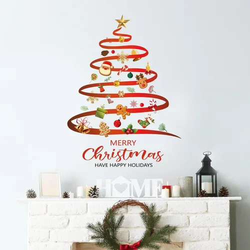 Miniatura 8 de Adhesivo de pared de Navidad - Árbol de bufalo de cuadro rojo y negro, pegatinas de ventana de venado, nieve removible para decoración del hogar