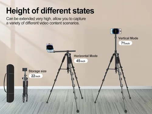 Miniatura 5 de Elitehood Trípode para iPhone para grabación de video aérea [resistente y ultraestable], brazo horizontal largo extensible de 25 pulgadas, soporte