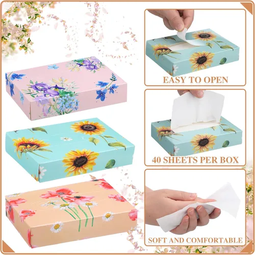 Miniatura 4 de TaoBary 24 paquetes de flores pequeñas cajas de pañuelos faciales para automóvil, paquetes de pañuelos desechables de pañuelos, cubos de pañuelos