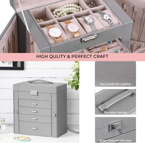 Miniatura 4 de ANWBROAD Joyero con cajones extraíbles para mujer organizador de joyas grande de diferentes maneras para todas tus joyas estuche de joyería