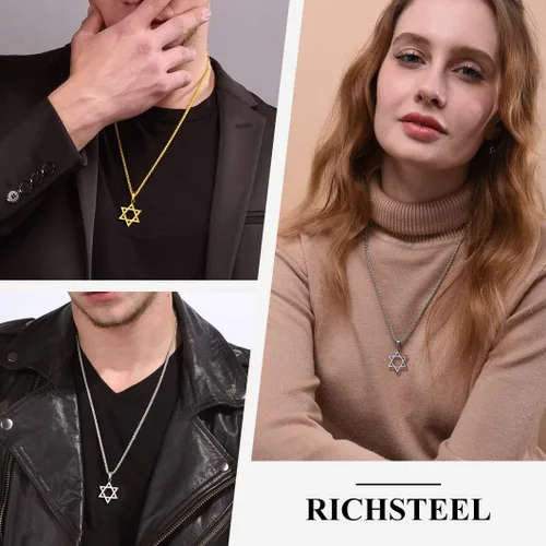Miniatura 3 de Richsteel Star of David Necklaces for Women Mens Stainless Steel18K Gold Plated Hexagram Pendant Jewish Israel Jewelry