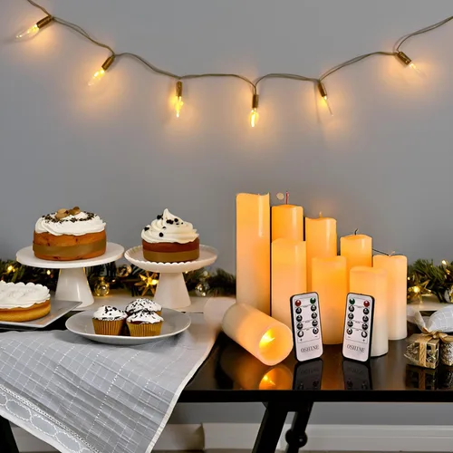 Miniatura 7 de OSHINE Vela LED sin llama, funciona con pilas, juego de 9 pilares parpadeantes con control remoto de 10 teclas y temporizador de 24 horas, velas
