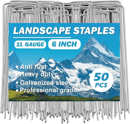 Estacas de jardín - Grapas de paisaje para plantas, paquete de 50 grapas de jardín, estacas de tela para paisaje, 6 pulgadas, calibre 11, grapas de