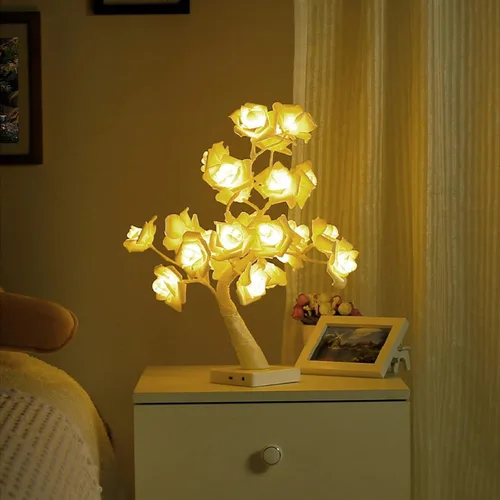 Miniatura 6 de Lámpara de rosa multicolor, árbol de lámpara de rosa que cambia de color, lámpara de árbol de pétalos de rosas iluminadas, colorido árbol de bonsái