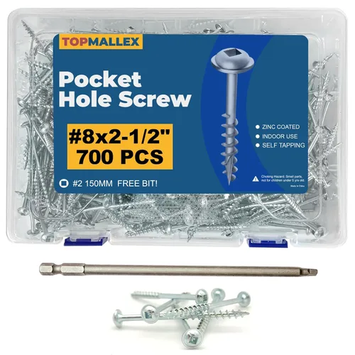 Miniatura 15 de Tornillos de bolsillo de 1 pulgada, tornillos de bolsillo #8 x 1 con unidad cuadrada, 600 unidades, rosca gruesa, cabezal de arandela, autoroscante
