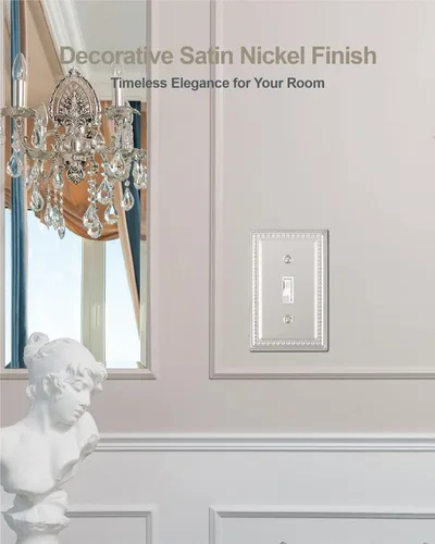 Miniatura 4 de Paquete de 4 cubiertas para interruptor de luz, cubierta decorativa para interruptor de níquel satinado, placas de pared metálicas de palanca única