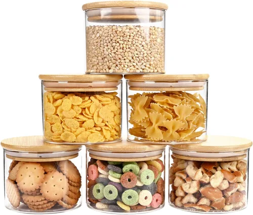 Miniatura 9 de SHOWIN Tarros de almacenamiento de pasta de vidrio de 73 onzas, tarros altos de vidrio con tapas de bambú, contenedor de espagueti, juego de 3