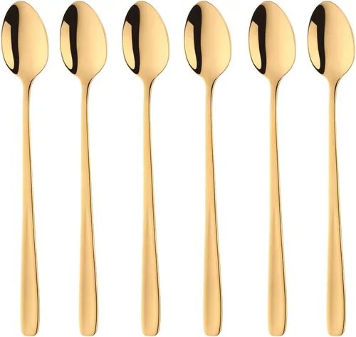Miniatura 14 de Buyer Star Cucharas de té helado de mango largo, juegos de cucharas de café resistentes de 8 pulgadas 18/10 para mezclar, mezclar cócteles, té, Oro