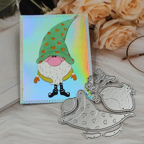 Miniatura 5 de Plantillas de plantillas de metal para decoración de tarjetas y álbumes de recortes, 2 unidades de gnomos de Navidad 2 enanos