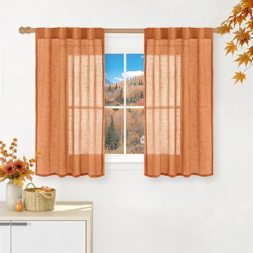 Miniatura 60 de LAMIT Cortinas de lino beige de 30 pulgadas de largo para ventanas pequeñas, cortinas semitransparentes filtrantes de luz, pestaña trasera