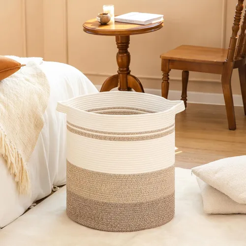 Miniatura 6 de OIAHOMY Cestas de lavandería de 80 litros con asas, cesta decorativa para sala de estar, cesta de almacenamiento tejida para juguetes, almohadas