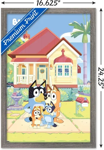 Miniatura 3 de Bluey - Póster de pared familiar, 22.4 pulgadas de largo x 14.7 pulgadas de ancho, versión enmarcada de madera de granero