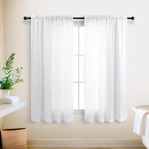 Miniatura 22 de KOUFALL Juego de 2 cortinas de puerta francesa, cortinas de lino para puerta/ventana, cortina transparente boho para cristal lateral delantero