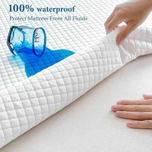 Miniatura 2 de Protector de colchón impermeable de bambú, tamaño Queen, transpirable y silencioso, con bolsillo profundo de 6 a 18 pulgadas de profundidad, funda