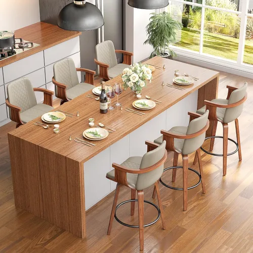 Miniatura 10 de YaFiti - Taburetes de bar giratorios, taburetes de bar tapizados de 26" de altura de mostrador con patas de madera y respaldos, sillas de bar de PU