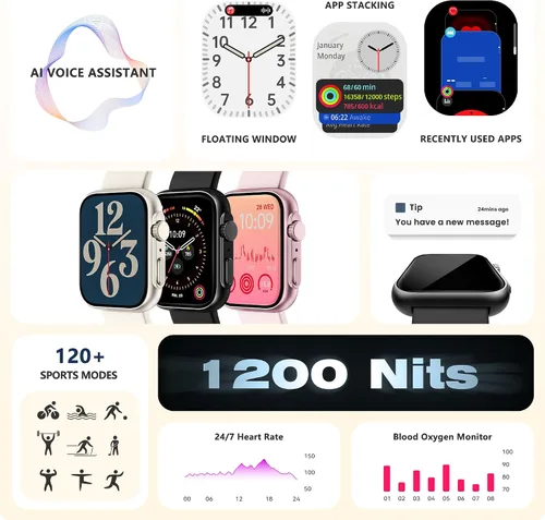 Miniatura 9 de Reloj inteligente para hombres y mujeres, llamada Bluetooth, más de 120 modos deportivos, rastreador de fitness, seguimiento del sueño, contador