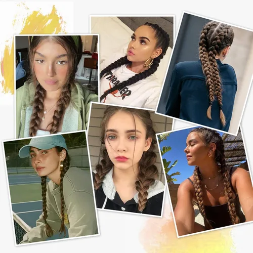 Miniatura 4 de YOGFIT 2 piezas Extensión de cola de caballo trenzada DIY, extensión de cola de caballo larga y lacia con envoltura natural, cabello sintético suave