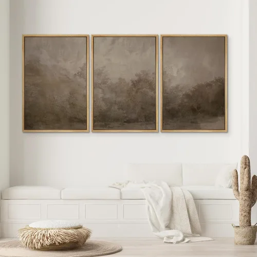 Miniatura 389 de SIGNWIN Lienzo enmarcado para pared, arte con pinceladas de flujo neutro en tonos beige abstractos, ilustraciones, arte moderno, decorativo
