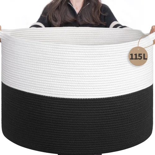 Miniatura 34 de INDRESSME Cesta de Cuerda de Algodón XXXLarge 21.7" x 21.7" x 13.8" Cestas Tejidas para Ropa de Bebé Cestas de Mantas Cesta de Juguetes con Textura