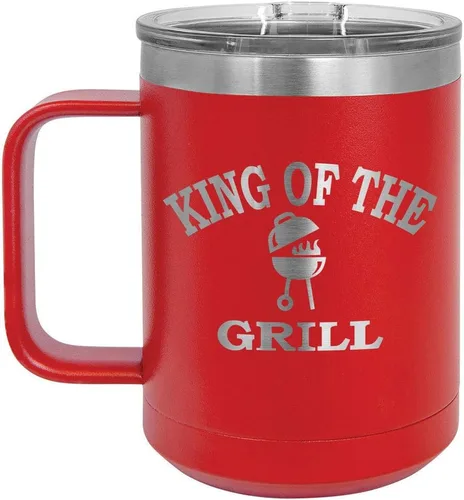 Miniatura 6 de King Of The Grill Black Taza de café de 15 oz con tapa deslizante Taza de café de viaje aislada Idea de regalo para barbacoa y parrilla