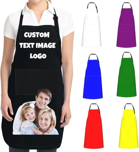 Miniatura 2 de Delantales de cocina personalizados para mujeres y hombres con bolsillos, personalizable, nombre, texto, logotipo, foto, chef, delantal de cocina