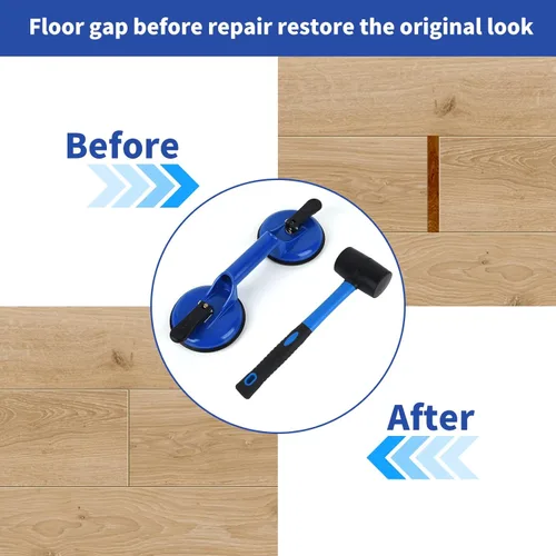 Miniatura 4 de Herramienta fijadora de huecos de piso para reparación de huecos de piso laminado, incluye ventosa y maza, kit azul