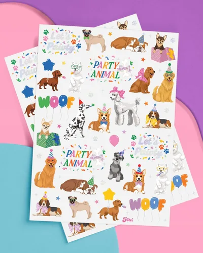 Miniatura 2 de xo, Fetti Tatuajes temporales para perros - 52 estilos de purpurina Suministros de cumpleaños de animales, recuerdos de fiesta para amantes