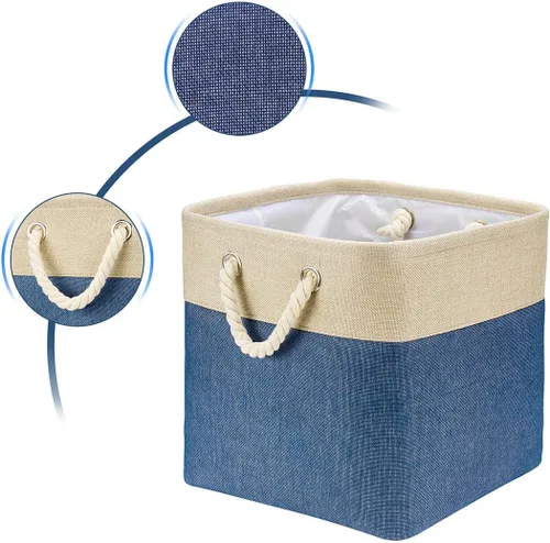 Miniatura 4 de Paquete de 3 cubos de almacenamiento plegables grandes, canastas de almacenamiento plegables resistentes de tela catiónica, cubos con asas