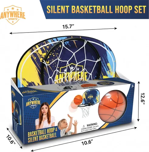 Miniatura 2 de Anywhere Sports Juego de baloncesto silencioso y aro – Sobre la puerta, juego silencioso para niños, fácil montaje con clip, incluye baloncesto