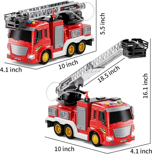 Miniatura 6 de JUKUDAHU Camión de bomberos de juguete para niños de 3, 4, 5, 6, 7, 8 años, juego de camiones de bomberos con escalera giratoria, sonido y luz
