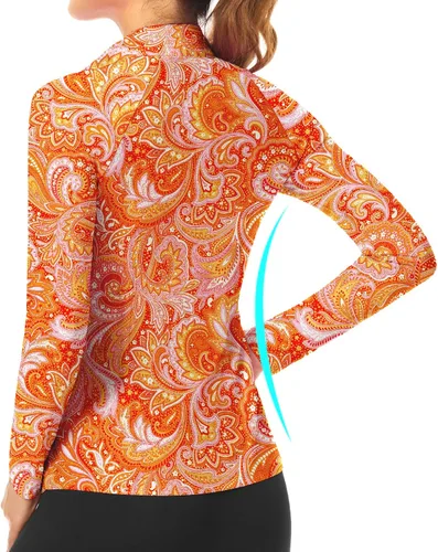 Miniatura 94 de WOWENY Camiseta deportiva de manga larga para mujer, con cremallera de un cuarto, cuello para entrenamiento, camiseta de tenis con estampado