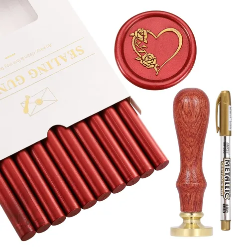 Miniatura 8 de Kit de Sellado de Cera Yoption, Sello de Cera de Navidad Feliz, 10 unidades de varillas de cera de sellado metálicas rojas y verdes con bolígrafo